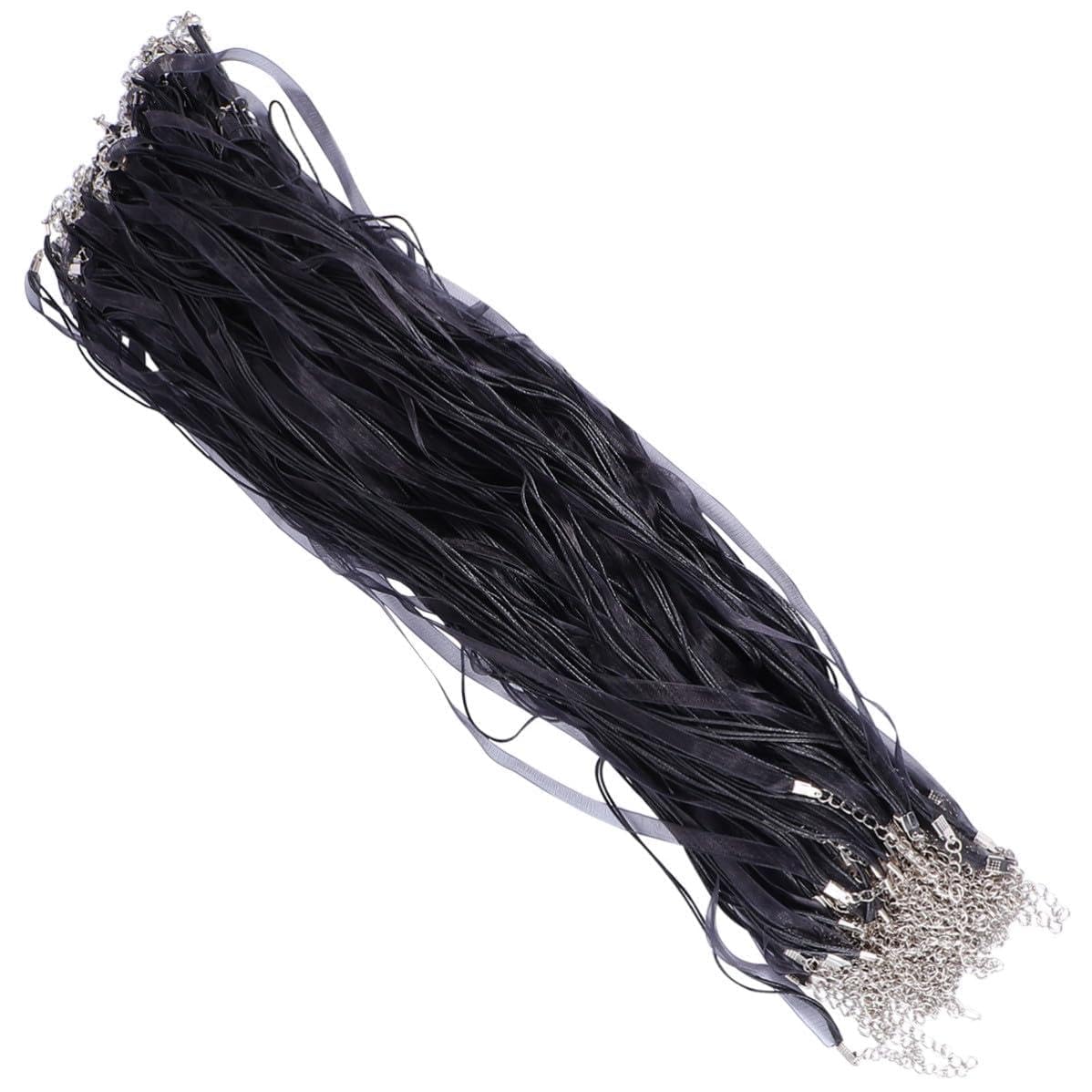 YARNOW Cordino per Collane con Fibbia Regolabile Moschettone 100 Pezzi in Filo di Cera e Filato Nero Accessori Braccialetti per Creazione Gioielli Fai da Te