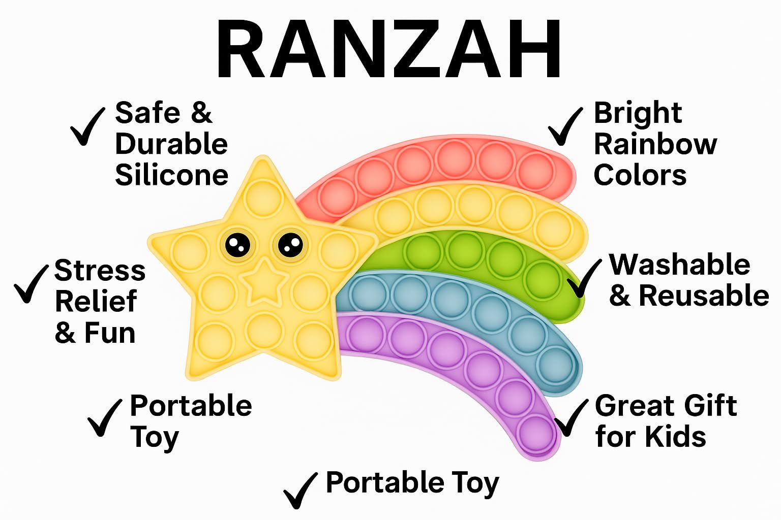Ranzah Shooting Star Pop It Fidget Toy, Silicone Stress Relief Sensory Toy for Kids & Adults, Travel Friendly, Washable - Image 4