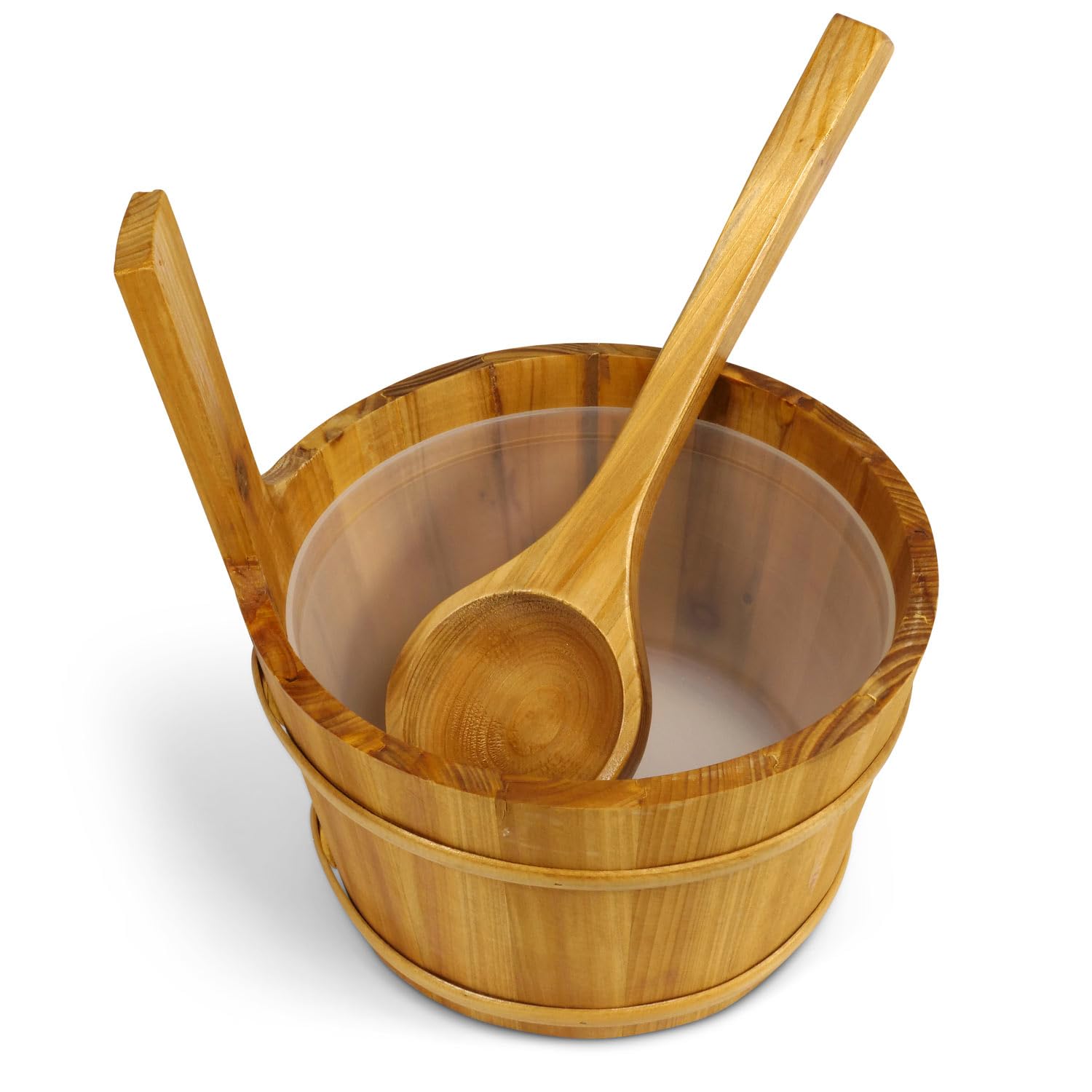 LaJa26 Saunakübel & Kelle - Sauna Aufguss Set - Kübel 3l - Aufgusskelle 120ml - Fichte - Kunststoffeinsatz - Saunazubehör