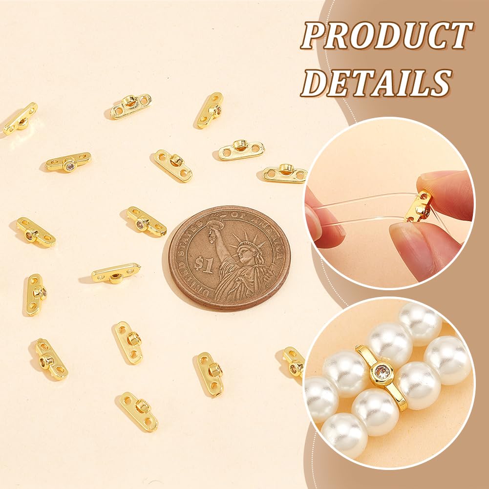 20 dijes de conector de latón chapado en oro de 18 quilates, eslabones de circón cúbicos transparentes de 2 agujeros, cuentas de barra espaciadora, colgantes de oro para collares, pulseras, 4