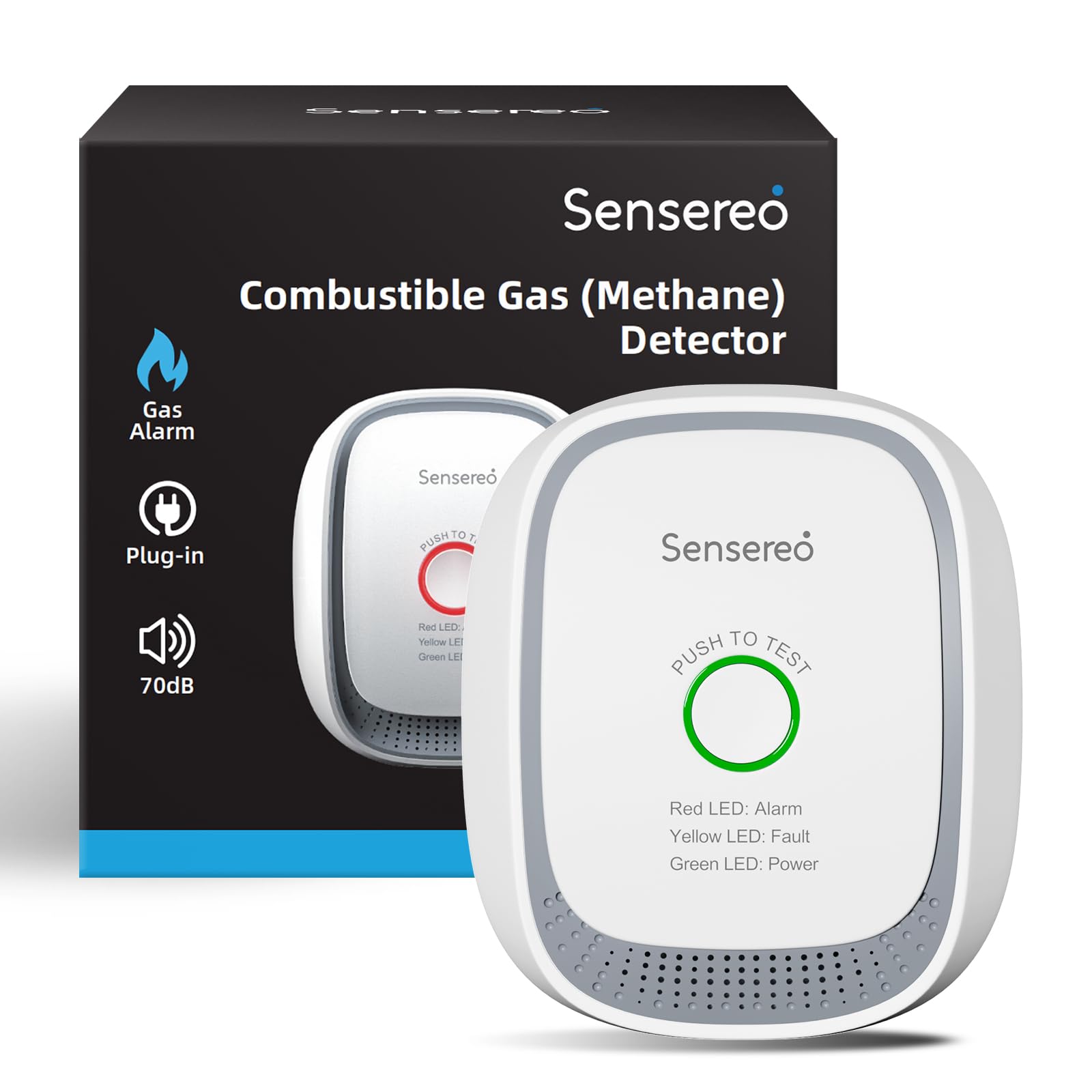 Détecteur de Gaz Naturel Sensereo CG-1, Branché sur Prise, Alarme 70dB avec LED et Auto-Test, Capteur Haute Sensibilité pour Gaz Méthane, Usage Domestique et Professionnel