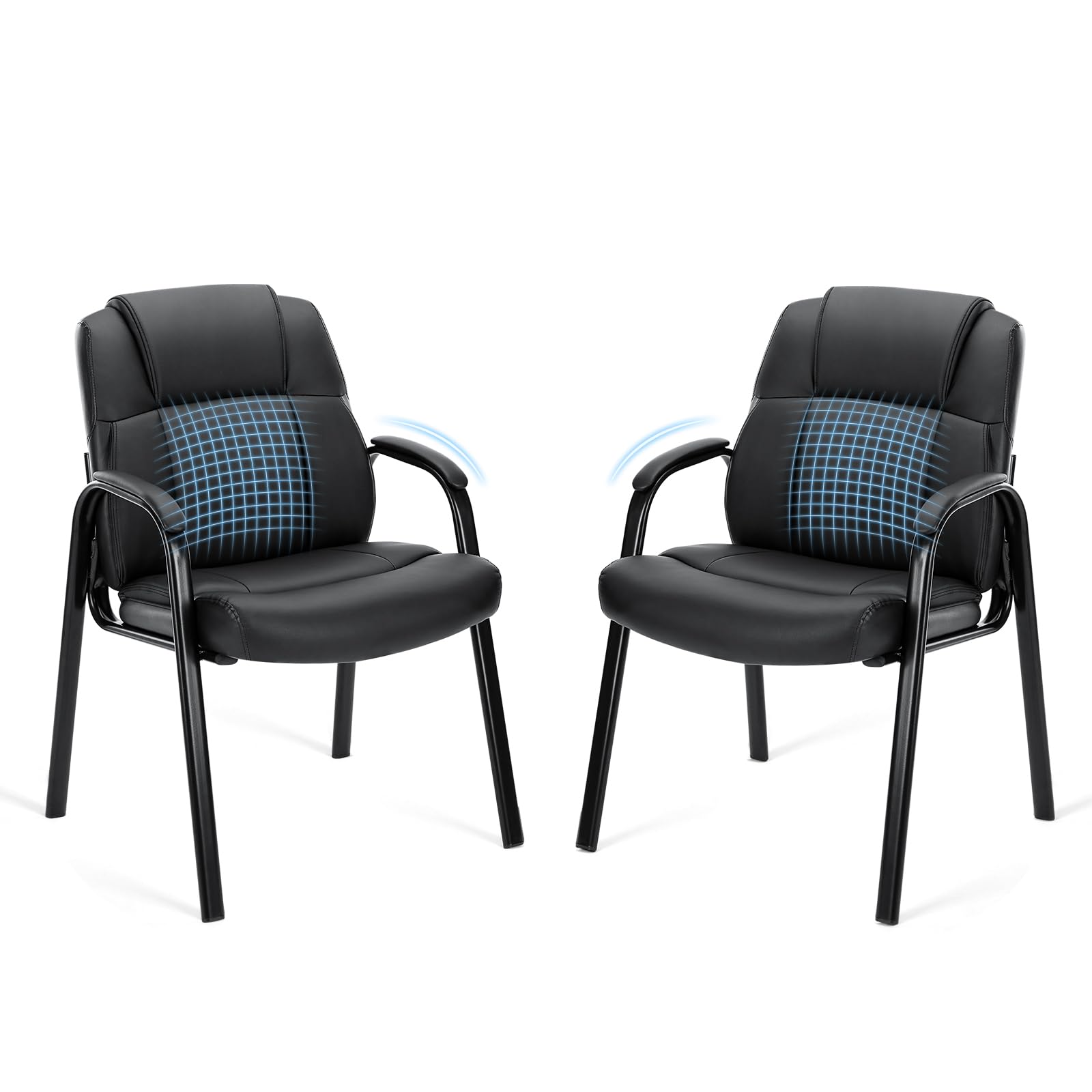 OLIXIS Waiting Room Chairs Set of 2, Leather Office Desk Reception Guest Stationary Side Chair with Padded Arms for Home Conference Lobby Area Meeting Church Medical Clinic Elderly Student