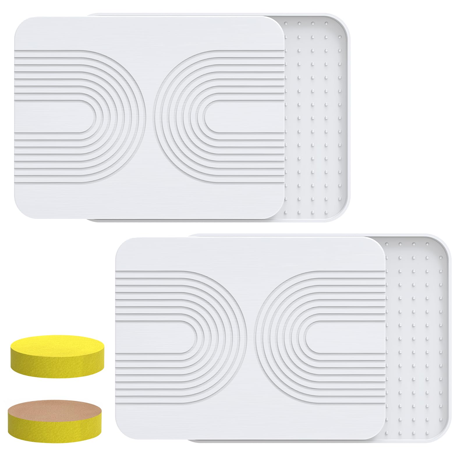 Tapis Egouttoir Vaisselle Stone, Tapis de Bain en Diatomite à Séchage Rapide, Tapis de Bain Antiderapant, 2 Tapis de Séchage Pour Vaisselle, 2 Patins Antidérapants en Silicone, Lot de 4 Blanc
