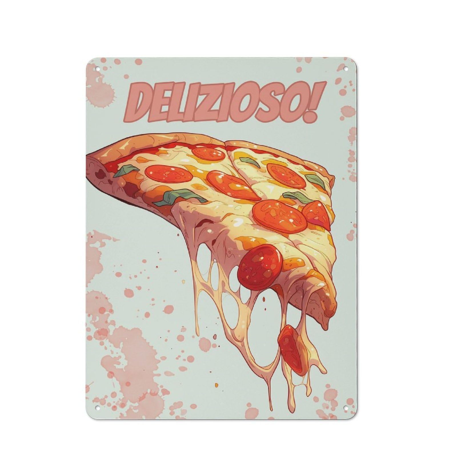 Junmoney Delicious Slice Of Pizza Nostalgic Decorative Tin Sign 40X30cm Featuring Old Style Wall Plaque For Kitchen, Hallway, Bar Or Small Cafe