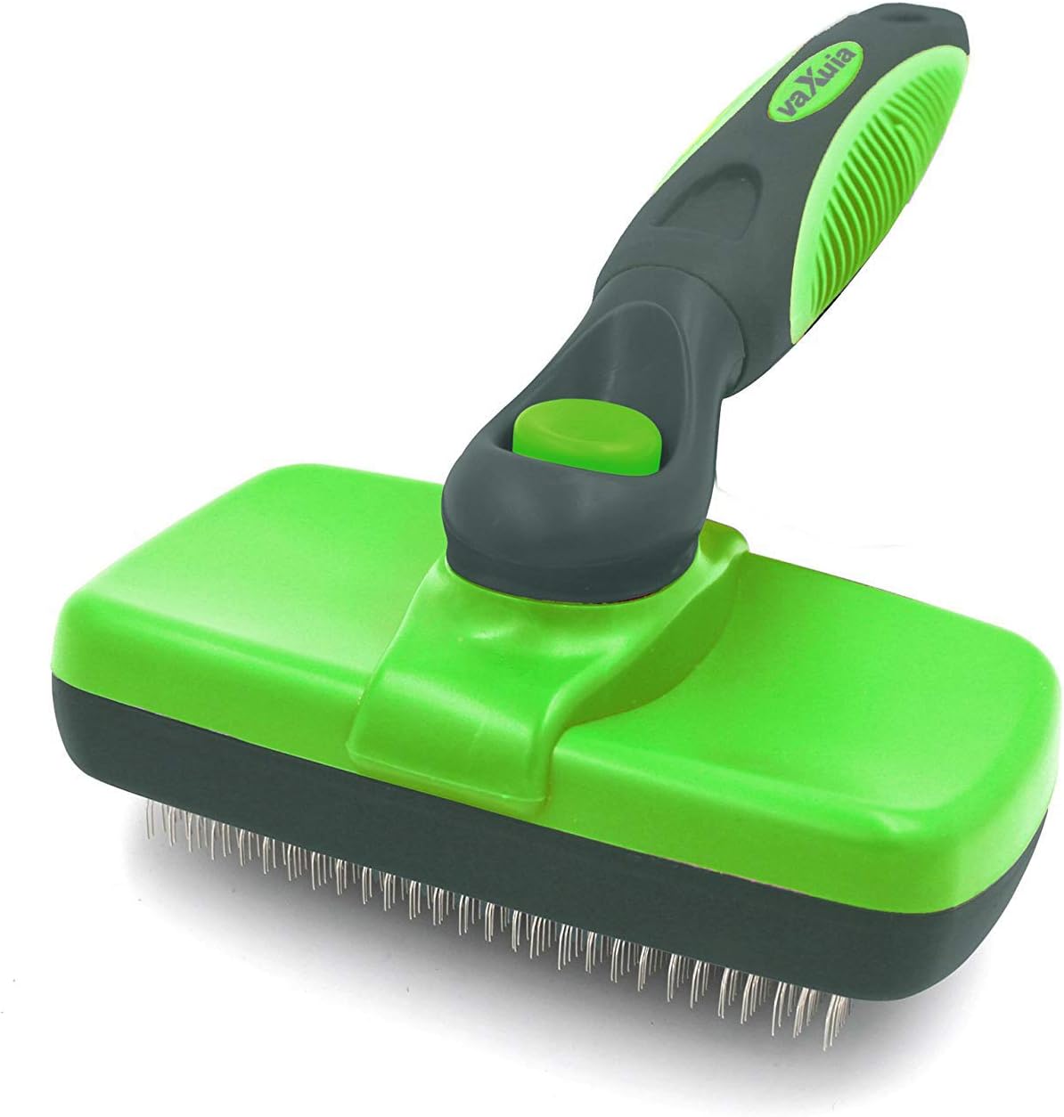 vaxuia Self Cleaning Slicker Brush-Pet Dog & Cat Grooming Brush- for Large to Small Dog or Cat With Short to Long Hair-Best Shedding Brush Helps Striping, Finishing, Detangling, Deshedding (Green)