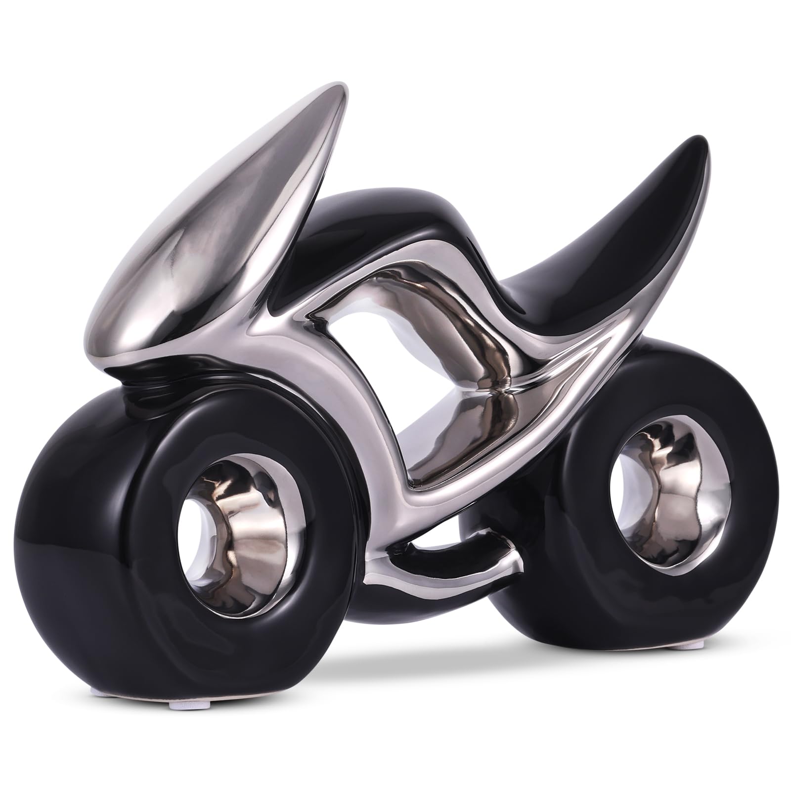 Home Decor Motorcycle Statuette,Ceramics Motorcycle Model Desk Ornaments,Motorcycle Art Desk Figurines Bookshelf Office Décor for Men Dad Son Friends Motorcyclist Man Cave Decor-Black Silver