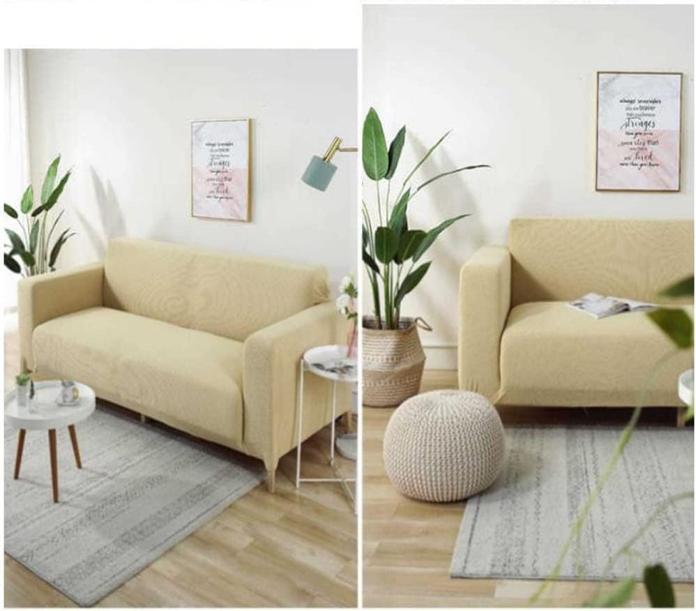 Housse de canapé extra large beige 5 places extensible pour grand canapé d'angle - 4
