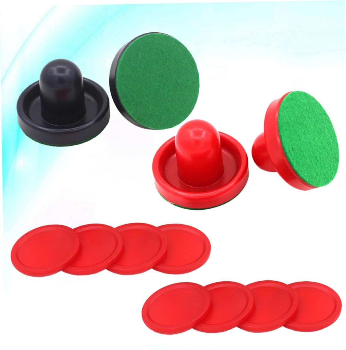 16pcs Air Hockey Pushers and Pucks Replacement Kit for Game Tables with Ergonomic Paddles Material Red and Dark Blue for Competitive Play and Easy Equipment Upgrade