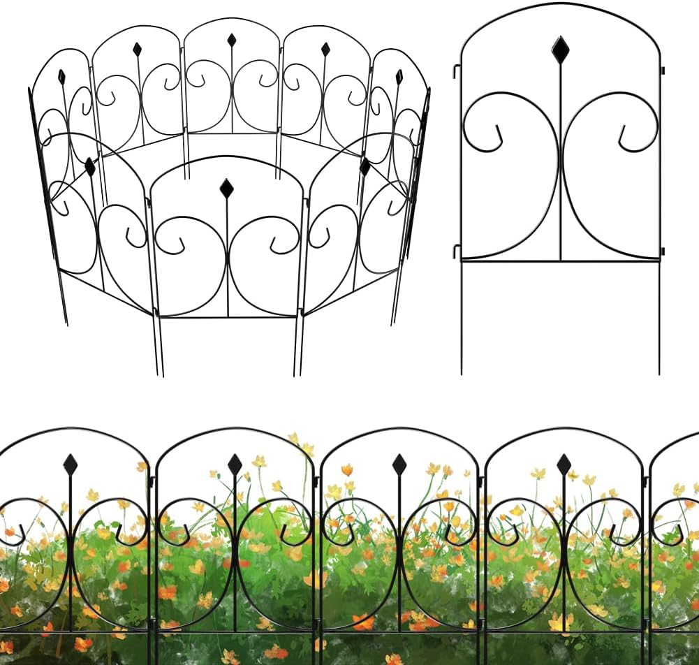 DAMEING Decorative Garden Fence 10 Panels 23.5in (H) x 10