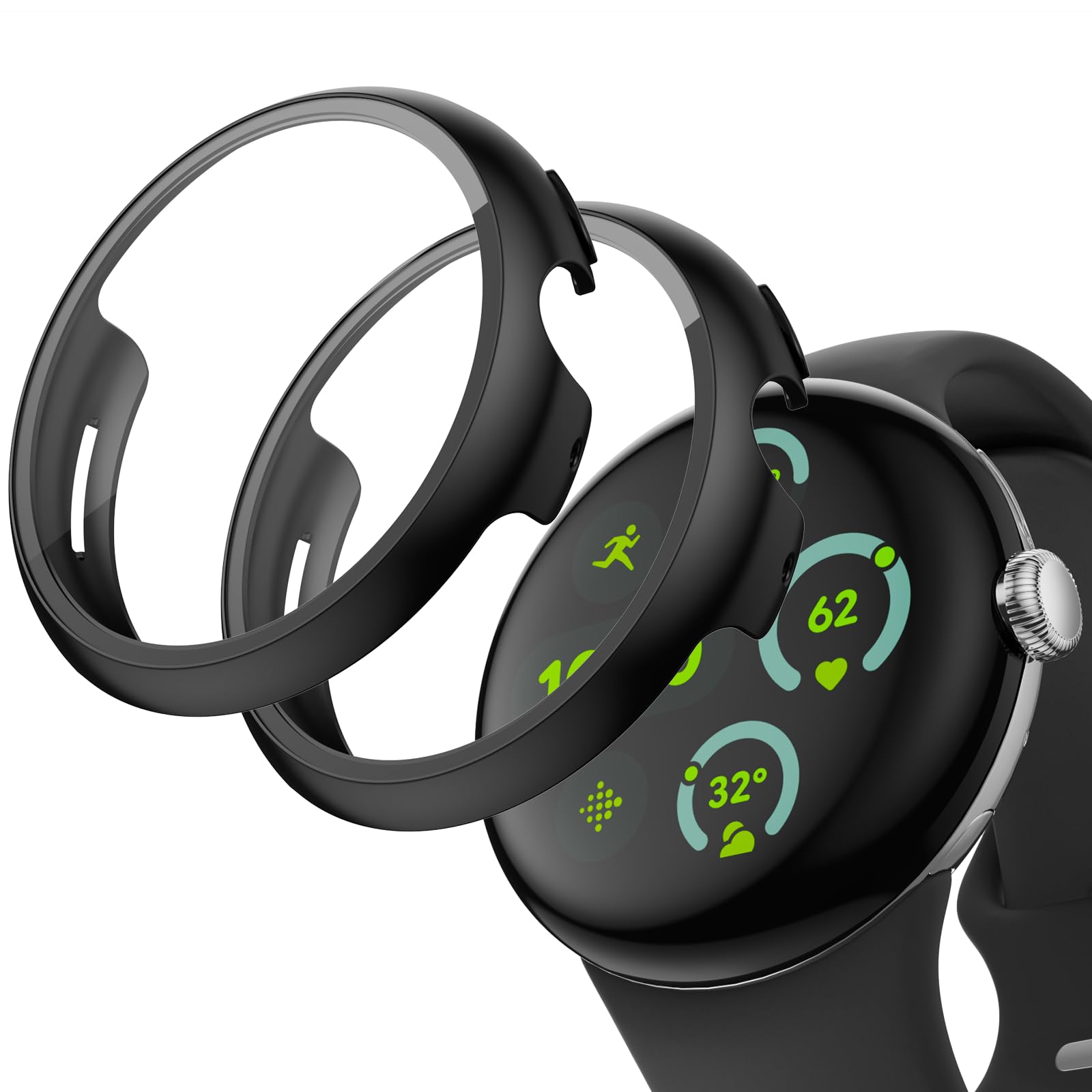 JZK 2 Pack for Google Pixel Watch 3 45mm(2024) Screen Protector Case, Full Protective Case Cover Scratch Resistant Bumper Shell for Google Pixel Watch