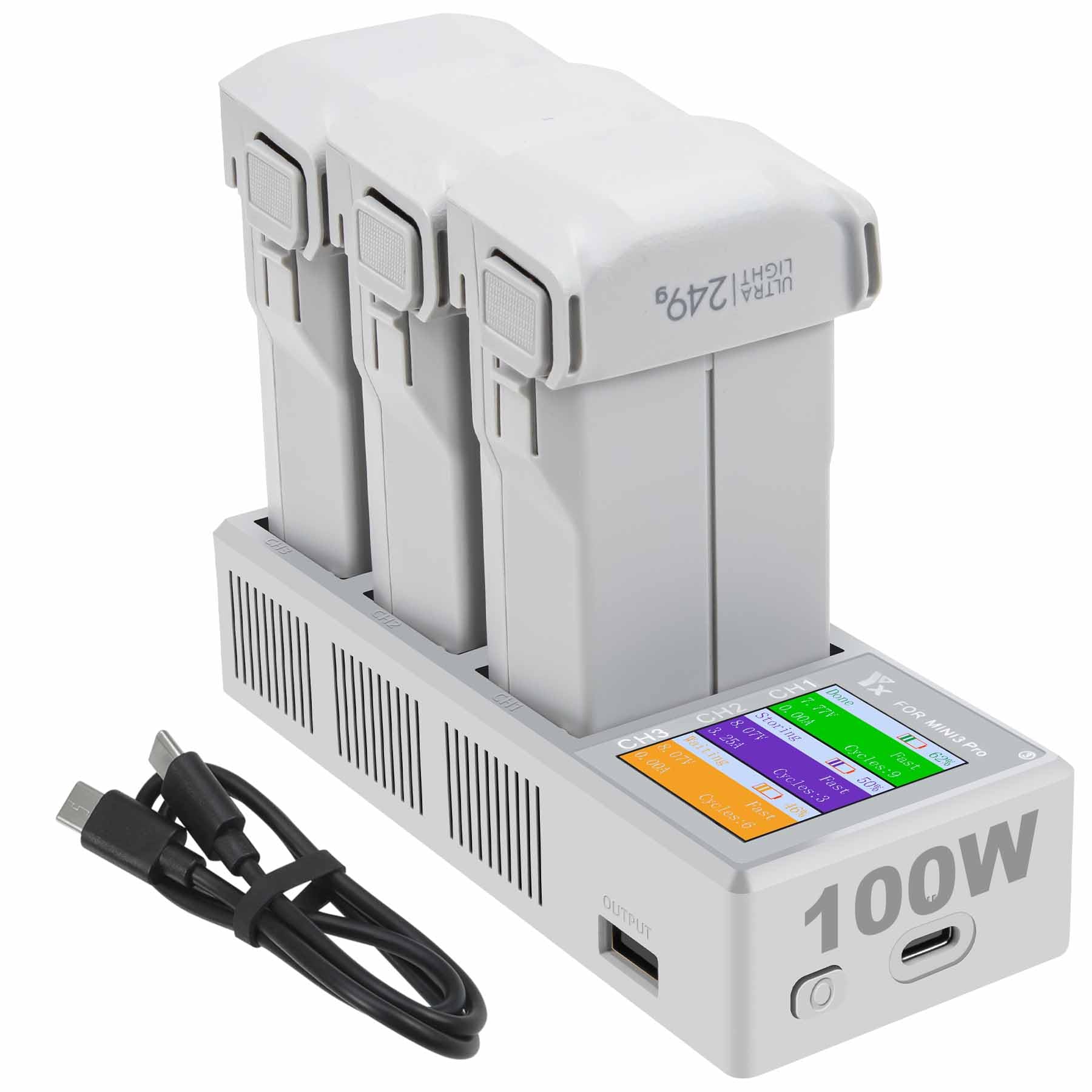 Caricabatteria per DJI Mini 5 4/3 Pro,Mini 3 Drone, Caricatore con Display LCD, Stazione di Ricarica Carica Batteria Accessori