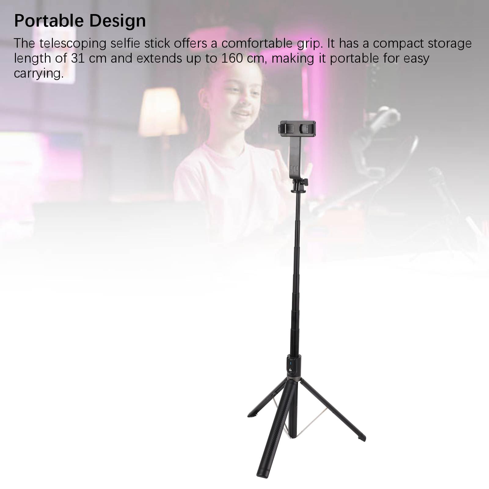 Trípode extensible para selfie de 63 grados con luz, trípode portátil para teléfono celular, rotación de 360 grados para transmisiones en vivo, grabación de video
