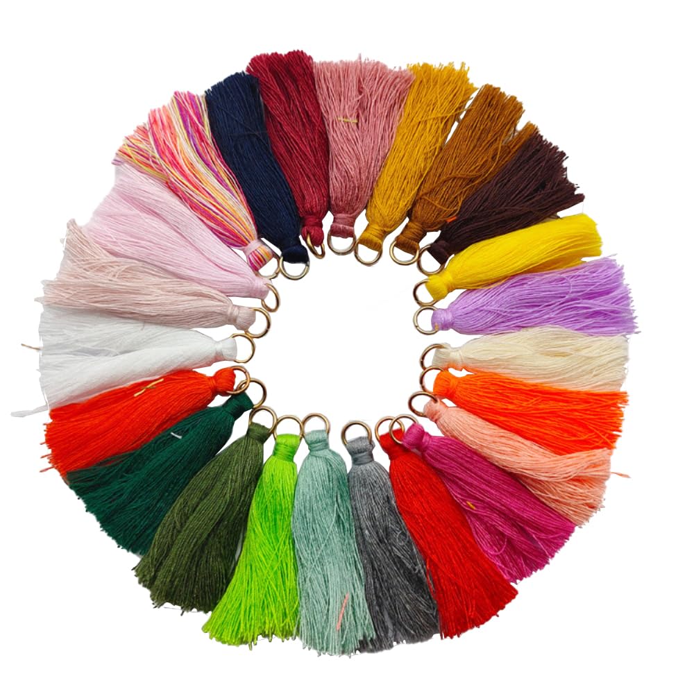 100 Stück Mini Quasten, 5 cm Bunte Quaste Handgemachte Quast mit Ring, Quasten Anhänger Weiche Quasten für DIY Handwerk Schmuckherstellung Lesezeichen Souvenirs Quaste Ohrring,Gemischte Farben