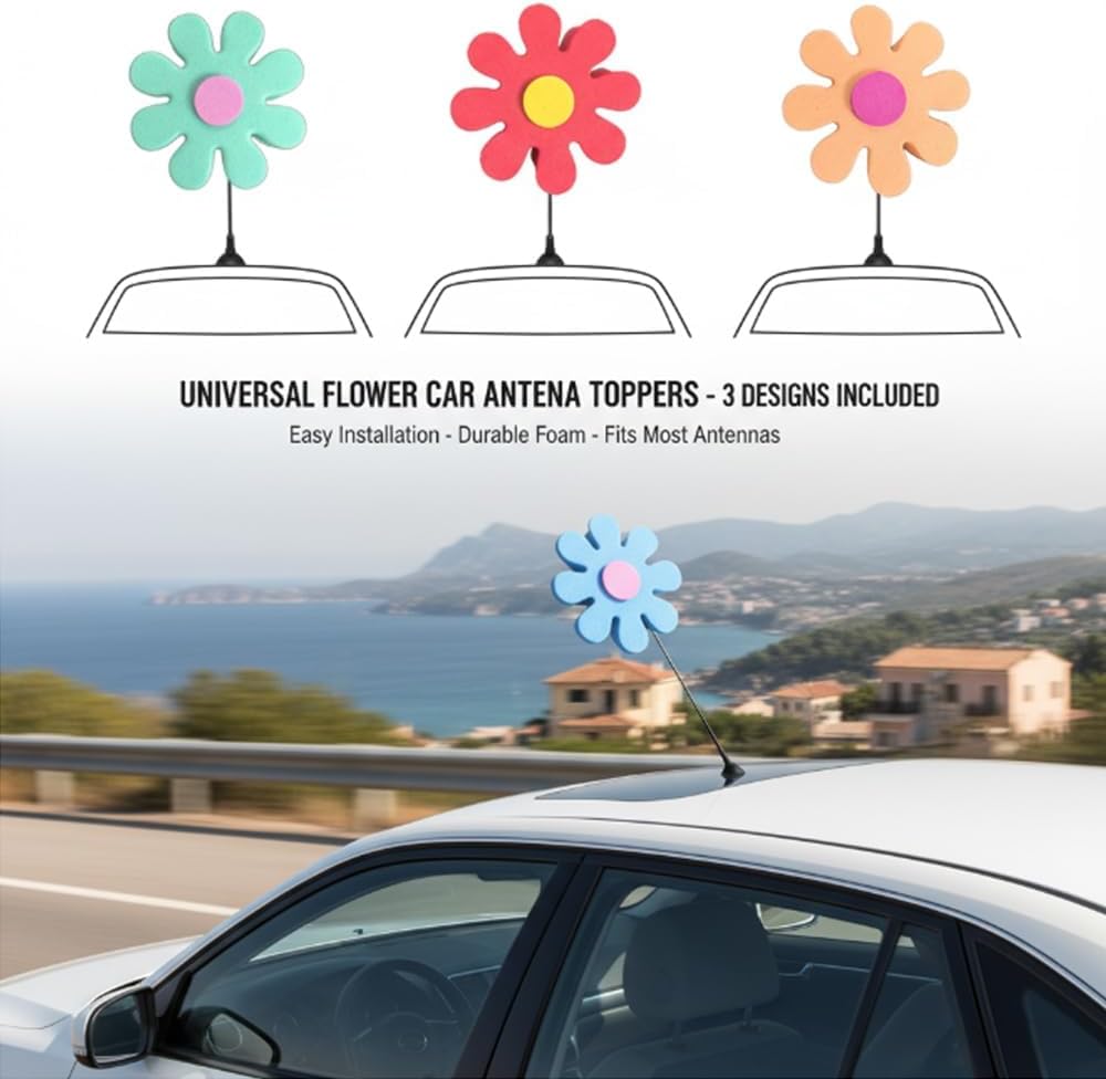4PCS Daisy Car Antenna Topper, EVA Foam Flower, Automotive Mirror Decoration, Aerial Ball Cute Dashboard Accessory for Women Men