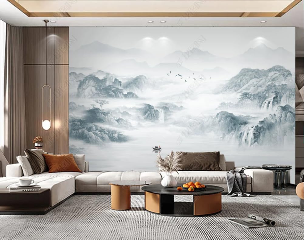 Papier peint style chinois dalles rocheuses panoramique trompe-l'œil 250x175 cm