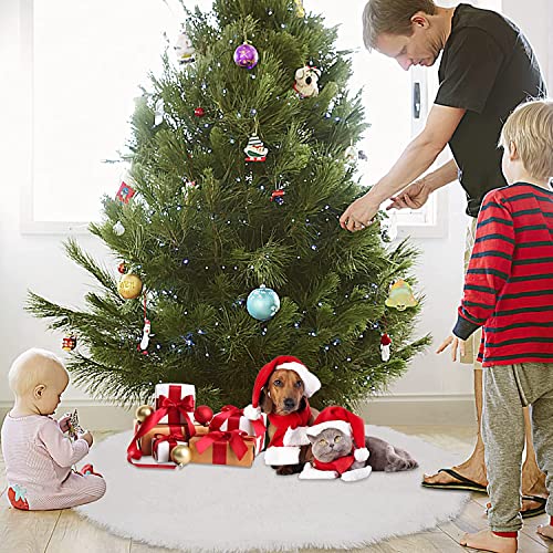 48 Inch White Christmas Tree Skirt, Faux Fur Plush Tree Skirt Christmas Decorations for New Year Home Holiday Wedding Party Christmas Tree Decorations