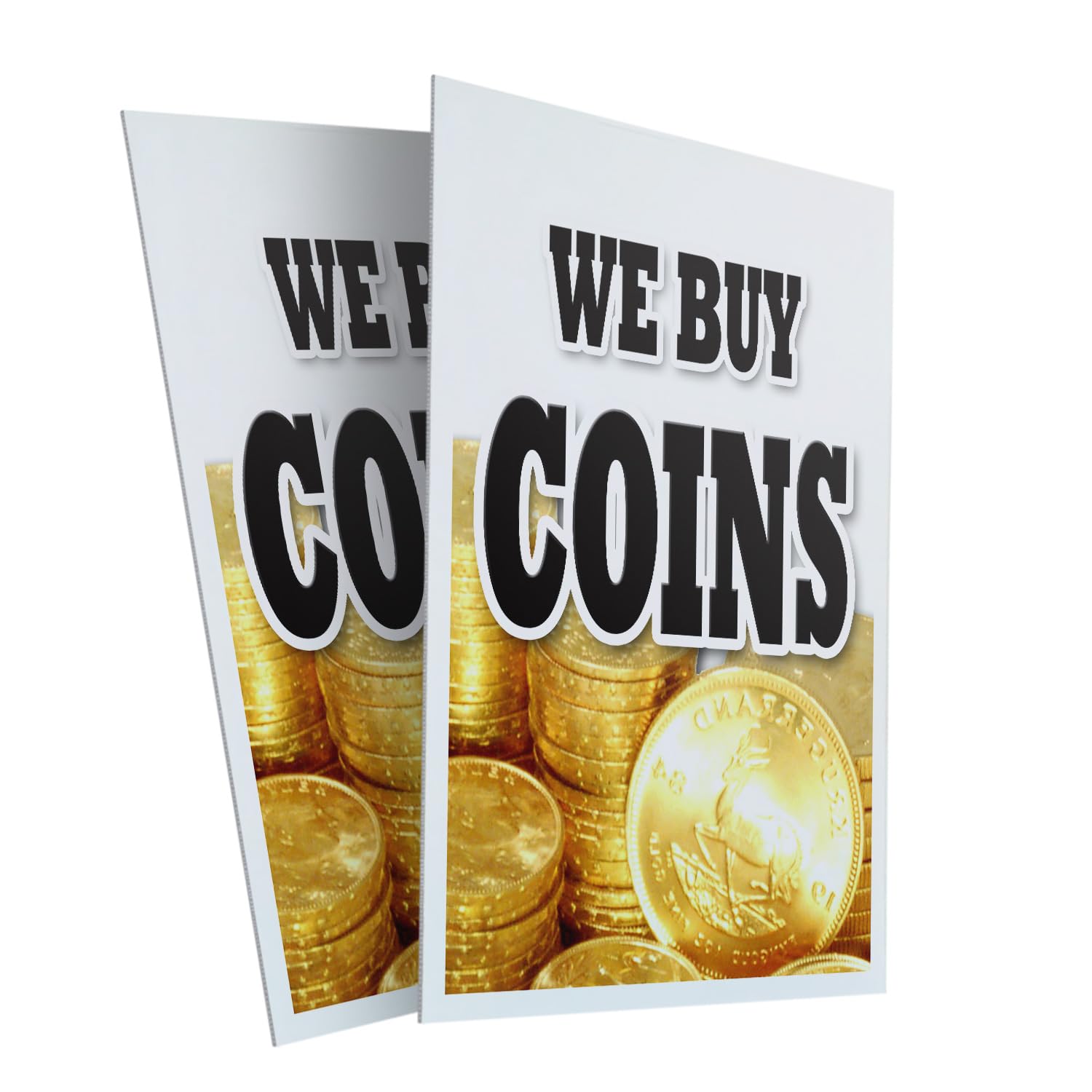 We Buy Coins (2-Pack) 24" x 36" Plastic Signs | Sign Insert 4mm Corrugated Plastic Signs Storefront Window Poster
