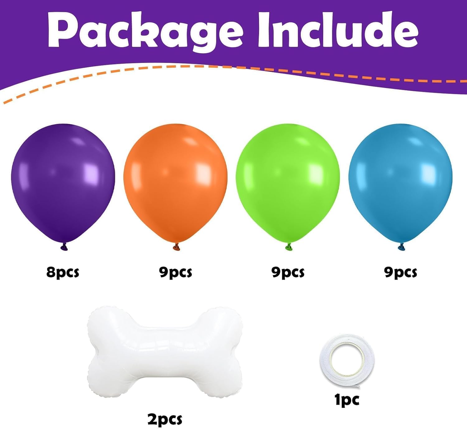 Blue Green Orange Balloons, Blue Green Purple Orange Balloons with Bone Foil Balloon for Girl Boy Theme Birthday Party Decorations Baby Shower Graduation Celebration Backdrop - Image 2