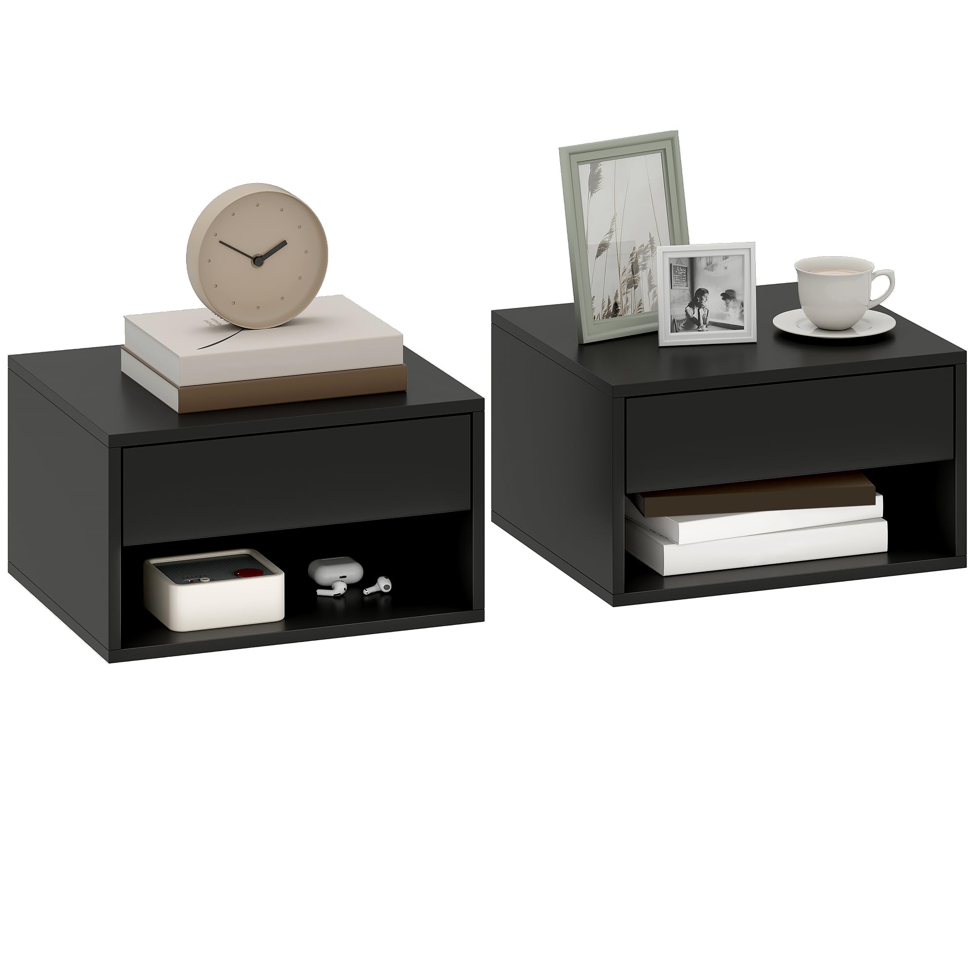 HOMCOM Schwebende Nachttische Set von 2, Schwarz