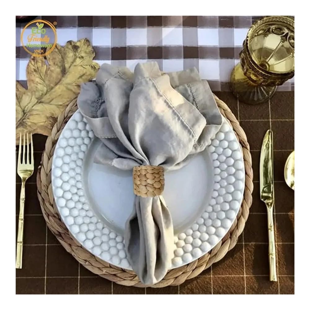 Runde Serviettenringe, handgewebt, Brunnenkresse, Serviettenringe, Ostern, Erntedankfest, Weihnachten, Tischdekorationen (Braun, 12 Stück)