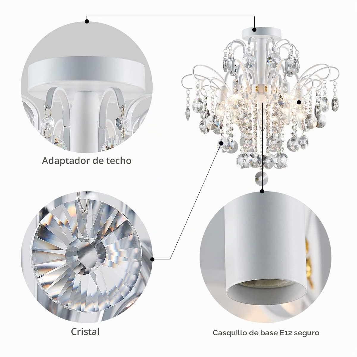 WUZUPS araña de cristal 5-luz colgante lámpara de techo moderna lámpara para dormitorio pasillo bar cocina baño, h 45 x w 50, base e14, blanco