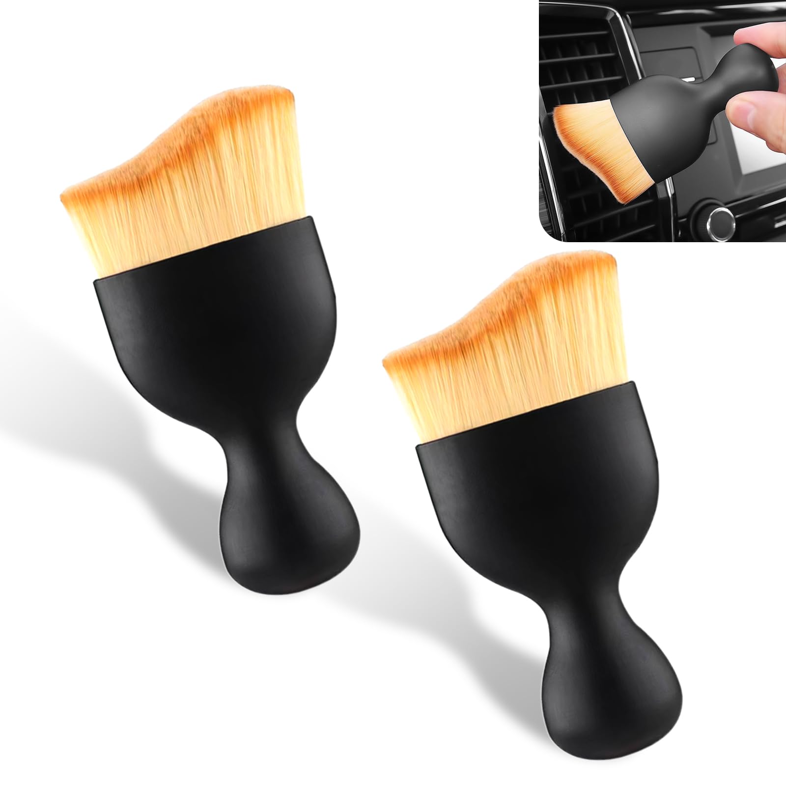 2 PCS Car Detailing Brush, 1.77In x 3.85In Soft PP Fiber Curvilinear Brush Accessories, Universal Clean Replacement for Cleaning Conditioner Air Vent Dashboard Engines (Brown)