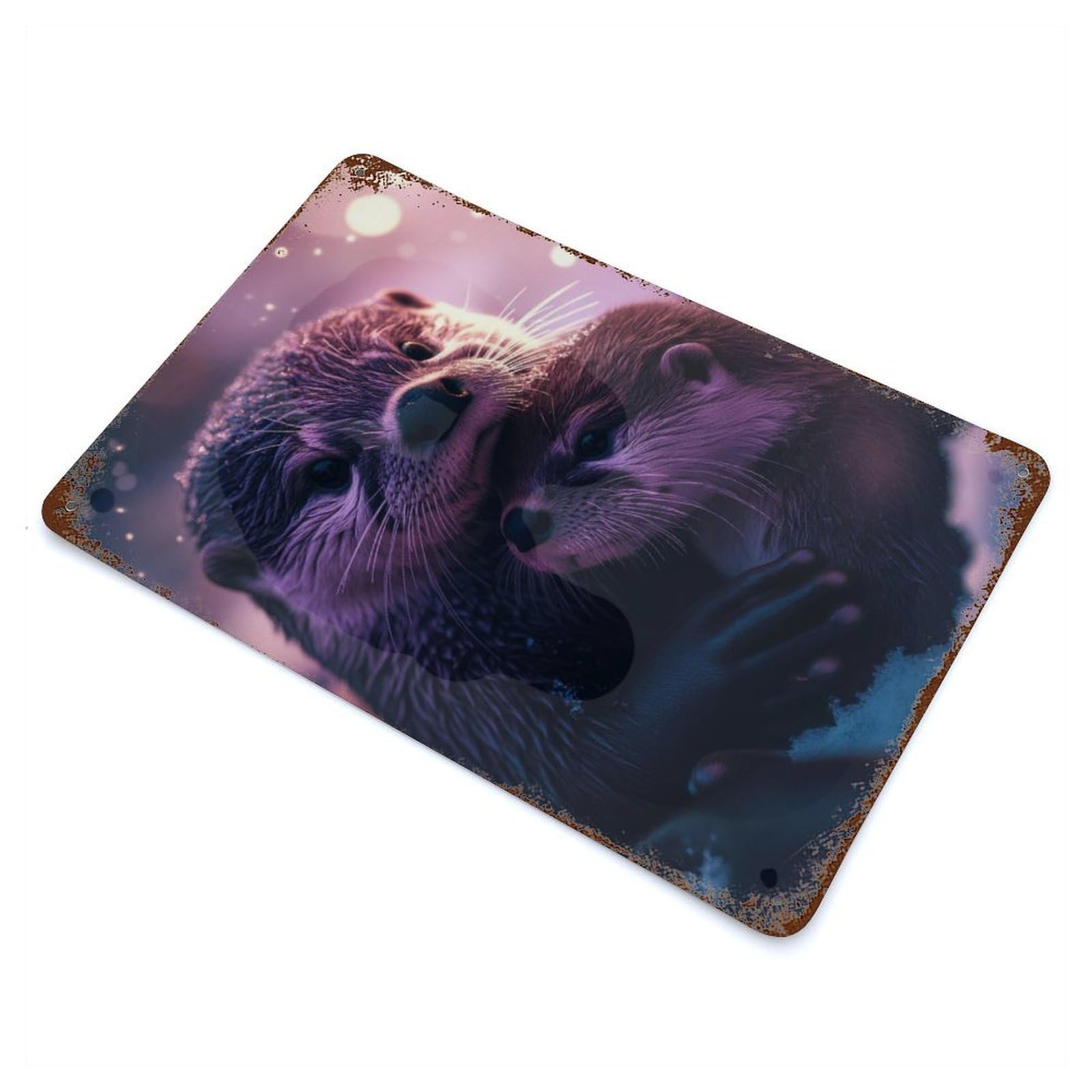Otter Couple in Winter Vintage Rust Metal Sign 11.8"x7.9", Classic Wall Plaque for Basement, Hobby Room And Garage Decor