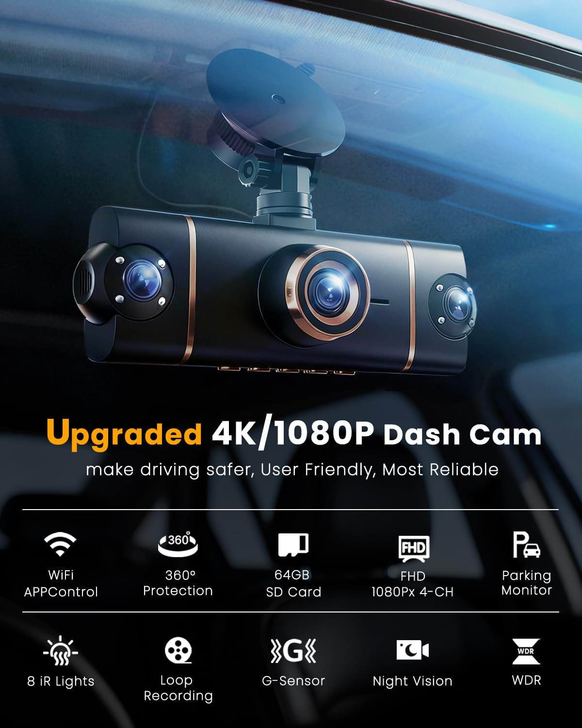 Amazon.com: XYGCACO 4 Channel 360° Dash Cam Front Rear Inside and