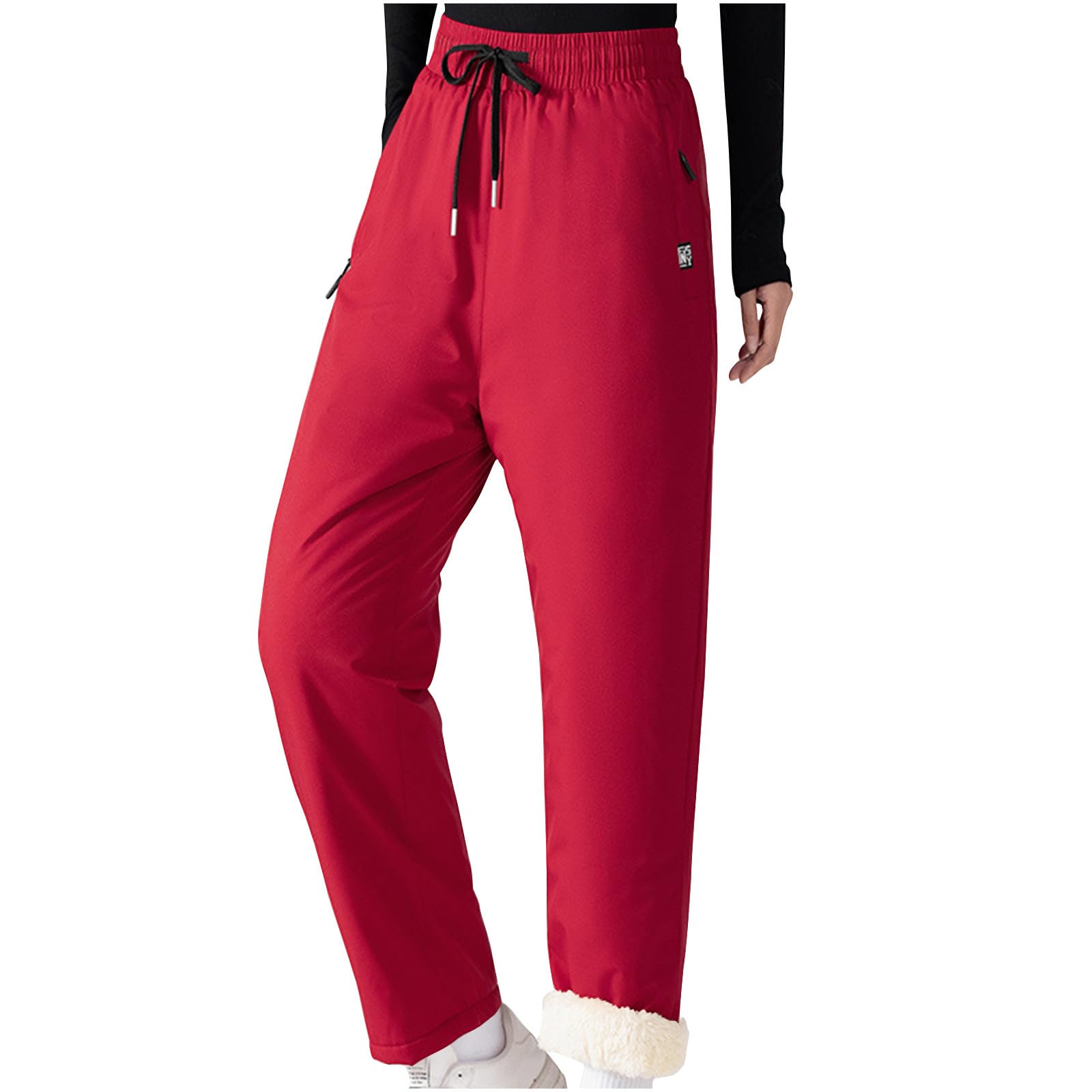Women's Winter Sweatpants Fleece Lined Casual Warm Waist Elastic Athletic Pants Baggy Workout Running Jogger Trousers Red