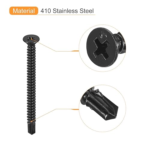 Miniatura 4 de uxcell Tornillos de chapa metálica #10 x 2-12", 50 tornillos autoperforantes Phillips de cabeza plana de acero inoxidable 410 de óxido negro