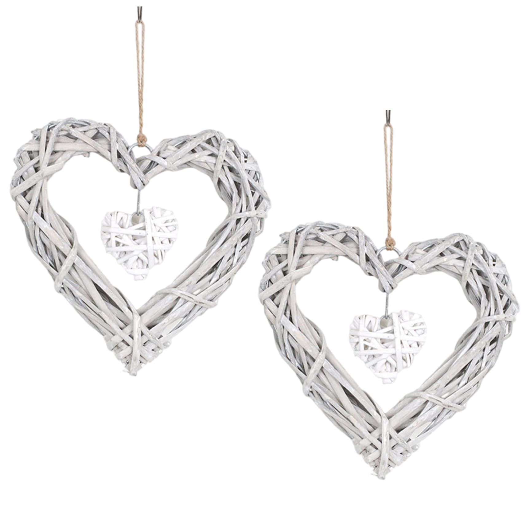 Xdyyjrasa Grey Artificial Wicker Heart Wall Decor 2Pcs – Hanging Rattan Wreath Ornament For Wedding Party Home Bedroom Decor