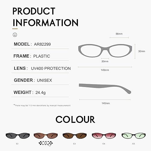 Miniatura 5 de Gafas de sol ovaladas retro para mujeres y hombres Y2k estrecha ojo de gato Sunnies Skinny Shades AR82299