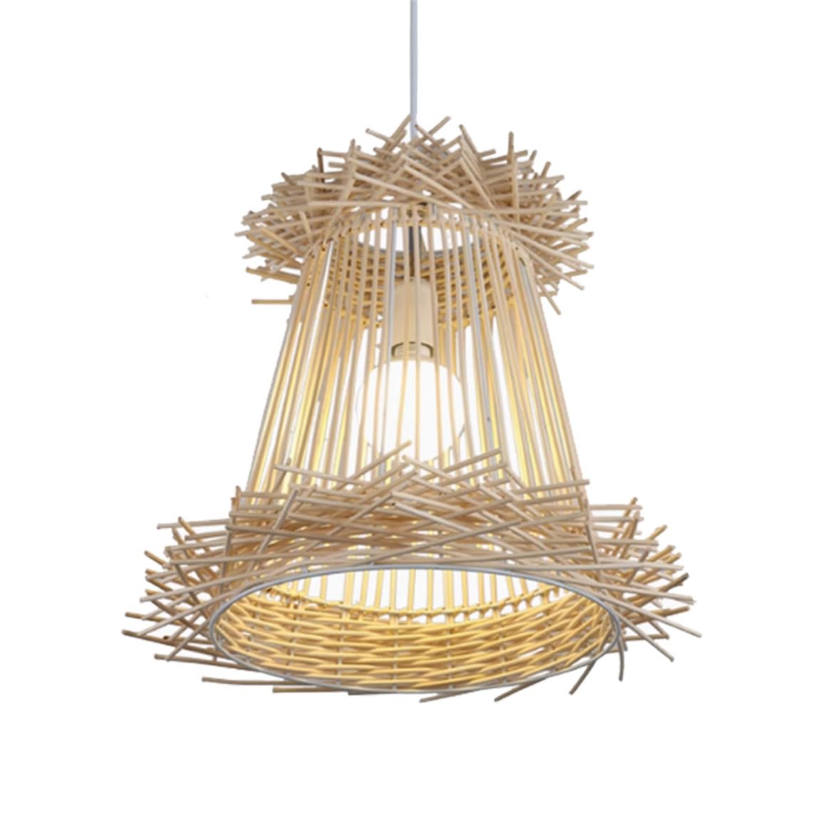 LQZCXMF Tropical Southeast Asia Style Rattan Pendant Lamp Unique Basket Fixture Zen Style Teahouse Ambient Lighting Restaurant Style Bamboo Chandelier for Living/Kitchen Island, Adjustable Height