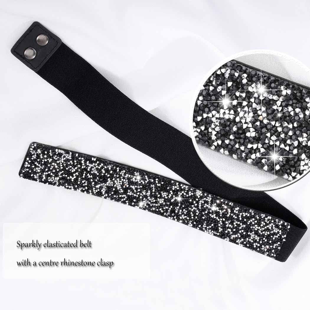 Yalice Black Rhinestone Dress Belts for Women Elastic Waist Belt Shiny Wedding Sash Belt for Formal Costume - Image 5