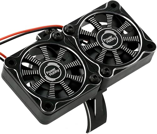 Powerhobby - Disipador térmico de aluminio de 1.575 in 1/8 1/6 1/7 Ventiladores de refrigeración de alta velocidad dual con cubierta (negro)