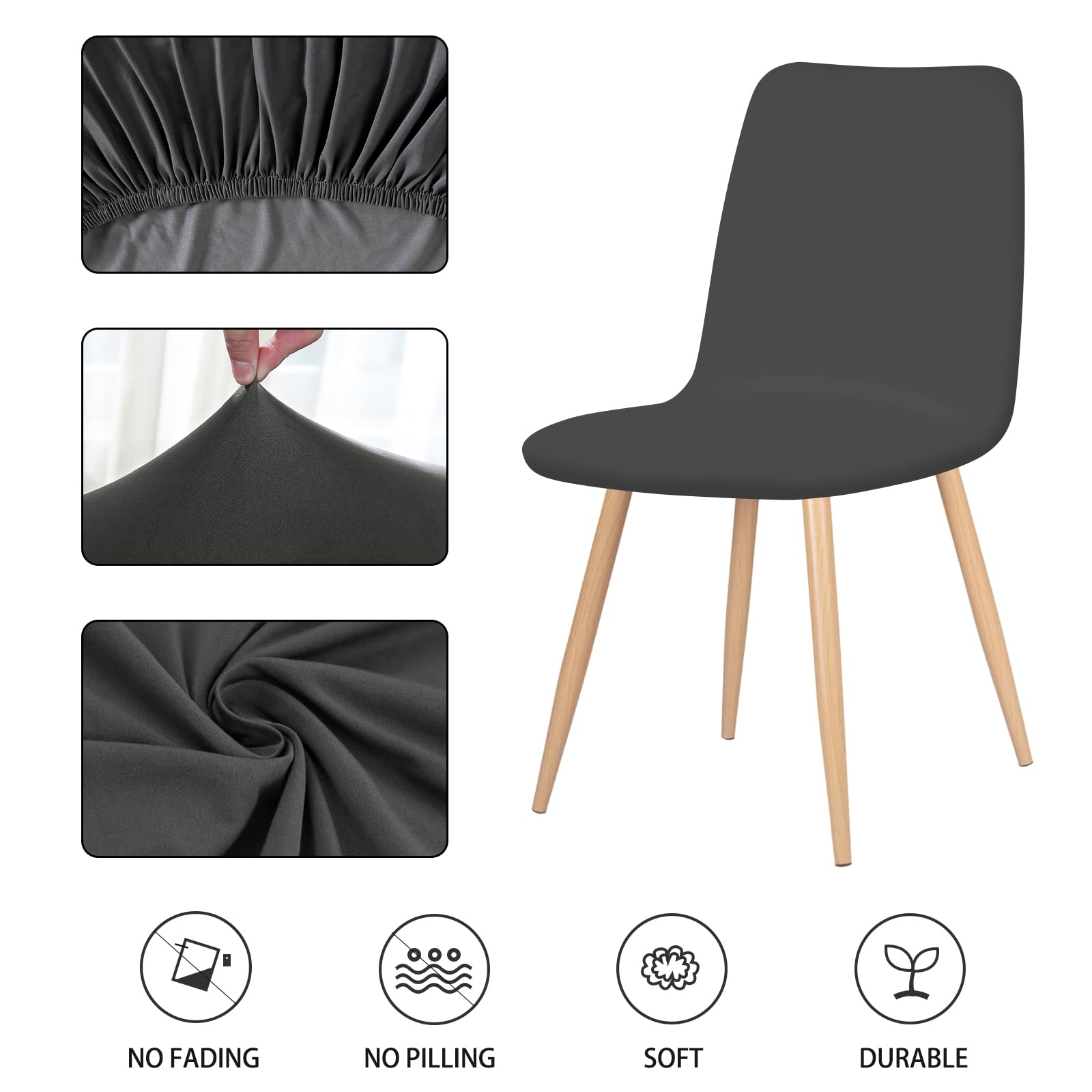 FIGOOO Coprisedie Elasticizzati con Schienale 4 Pezzi Fodere per Sedia Scandinavo Coprisedia con Schienale Rotondo Coprisedia Universale Coprisedia da Cucina per Sala da Pranzo,Grigio Scuro
