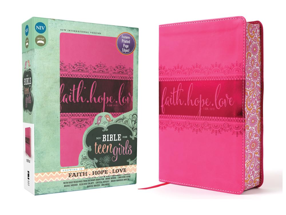NIV, Bible for Teen Girls, Leathersoft, Pink, Printed Page Edges: Growing in Faith, Hope, and Love – The Perfect Christian Faith Gift for Your Teenage