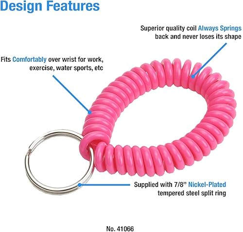 Miniatura 6 de Lucky Line - Resorte de muñeca en espiral de 2 pulgadas de diámetro con llavero de acero, pulsera flexible para muñeca, se estira hasta 12 pulgadas,