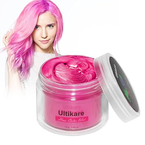 Cera para el cabello rosa, tinte instantáneo para el cabello Ultikare en crema de barro, lavable y temporal, tinte para el cabello, peinado natural,