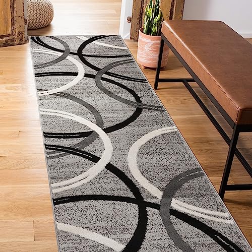 Rugshop Modern Wavy Circles Desing Runner Rug 2' x 7' 2" Gray