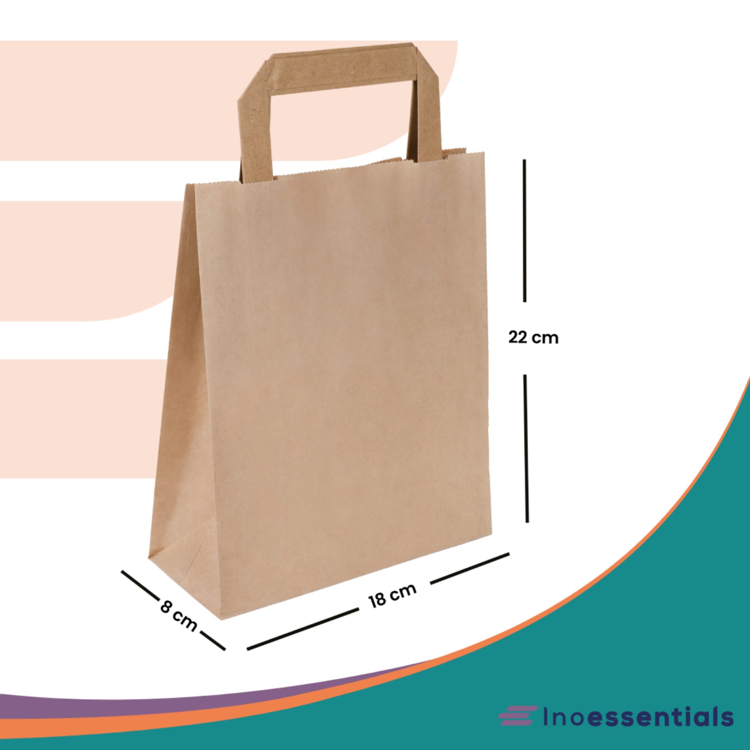 Inoverse 250 bolsas de papel de regalo, 18 + 08 x 22 cm, bolsas de papel con asa, bolsas de papel kraft marrón, bolsas de papel, pequeñas