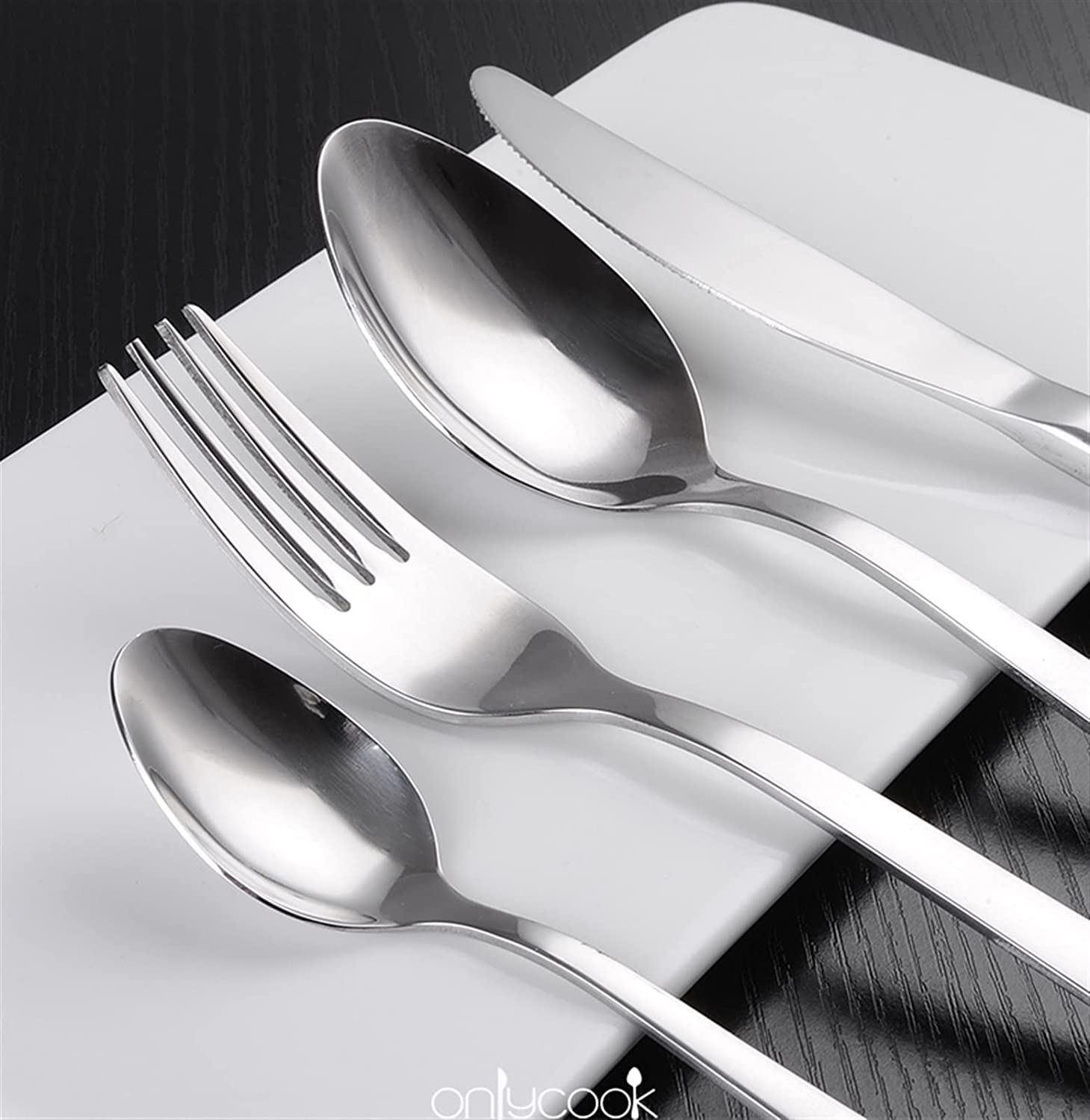 Ensemble de Couverts de Luxe en Acier Inoxydable, 4 pièces, Fourchette, Couteau, cuillère, Ensemble de Couverts à Steak, Ensemble de Couverts de Luxe en Acier Inoxydable,