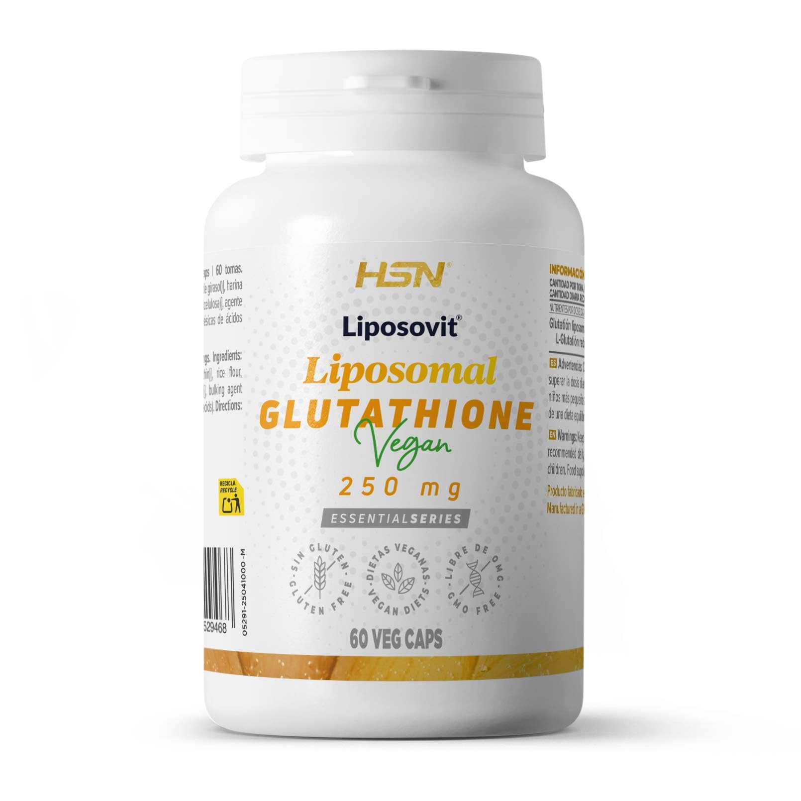HSN Glutatión Liposomado 250 mg (Liposovit®) (Glutatión Reducido GSH) | 60 Cápsulas Vegetales | Tecnología Liposomal | Alta Biodisponibilidad | No-GMO, Vegano, Sin Gluten