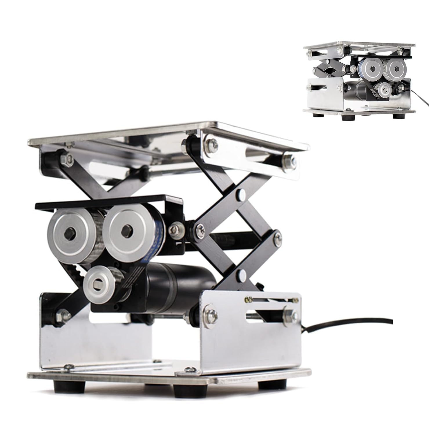 Piattaforma di sollevamento elettrica in acciaio inox regolabile da tavolo da laboratorio 150 x 150 mm ideale per piccoli laboratori, soluzione durevole e versatile per postazioni di lavoro