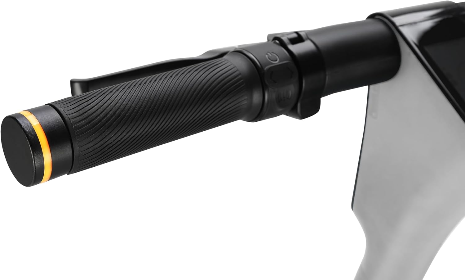 Close-up of handlebar grip with integrated turn signal