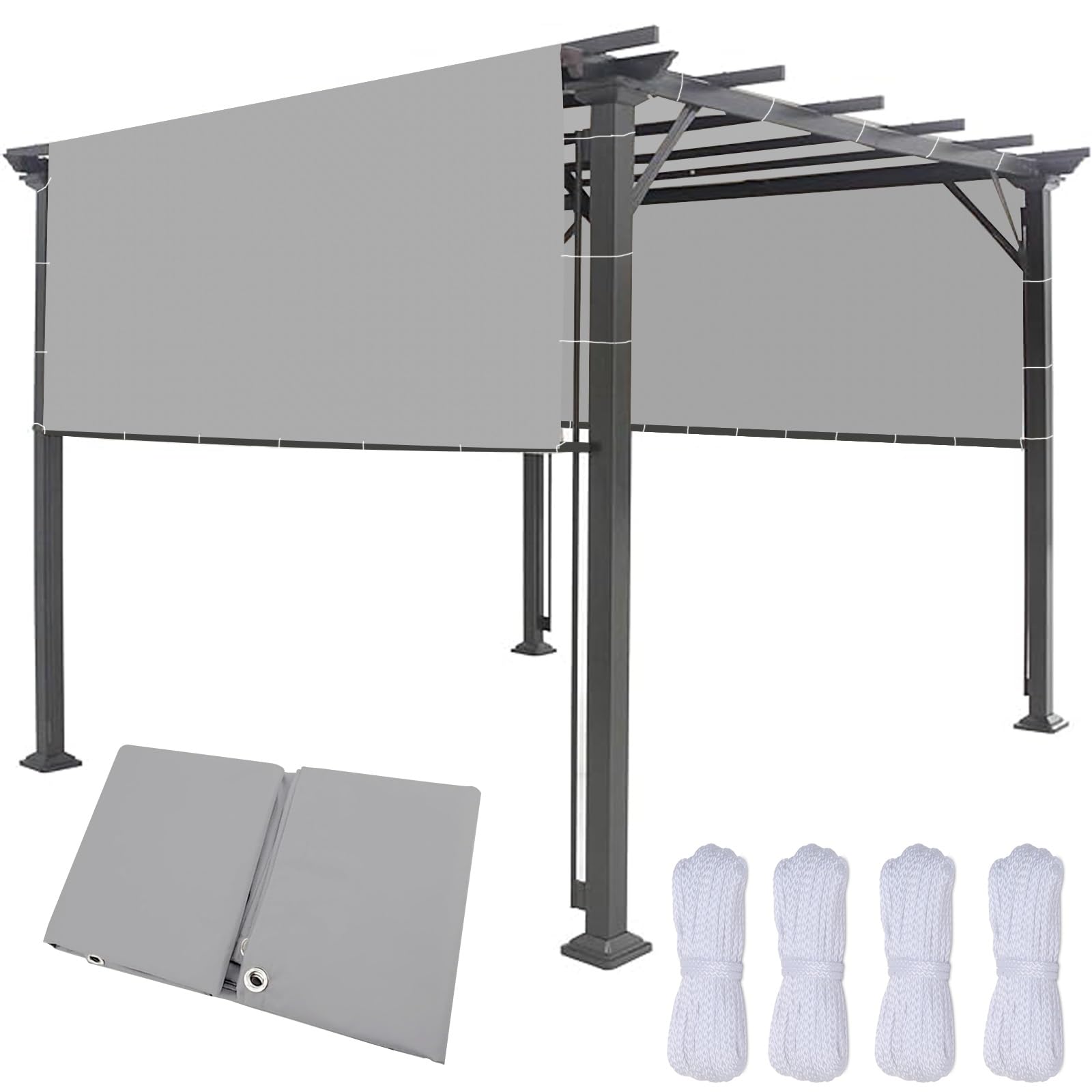 Filtrem Przeciwsłonecznym Z Siatki 180 x 340 cm 185 Gsm Wodoodporny, Blokujący Promienie UV Zadaszenie Markizy Prostokątnej Do Wiaty Samochodowej, Jasny szary