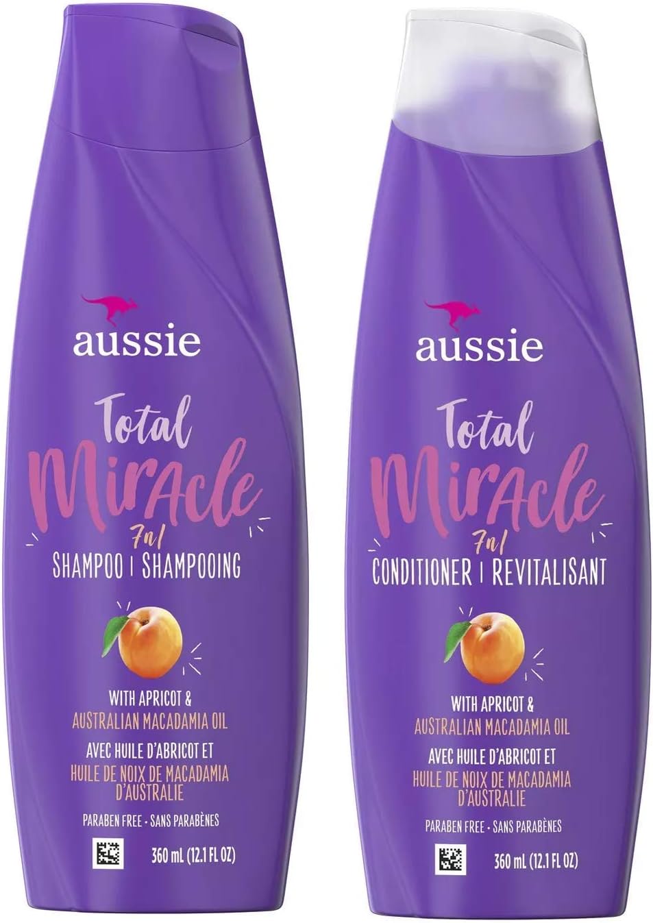 Aussie Total Miracle 7 in 1 Shampoo & Conditioner, 360ml each - Bundle Pack - For Damage Hair - Paraben-Free - With Appricot & Australian Macadamia Oil