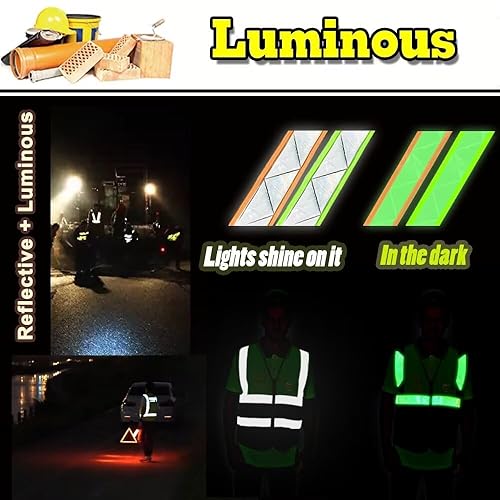 Miniatura 9 de Chaleco de seguridad reflejante de alta visibilidad, con logotipo personalizado, con 5 bolsillos, chaleco de alta visibilidad, ropa de trabajo