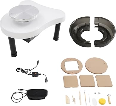 12.6 Inch Pottery Wheel Forming Machine, 0-300RPM Electric Ceramic Machine with Detachable Basin Foot Pedal Adjustable Speed for Pottery Art Craft DIY (White)
