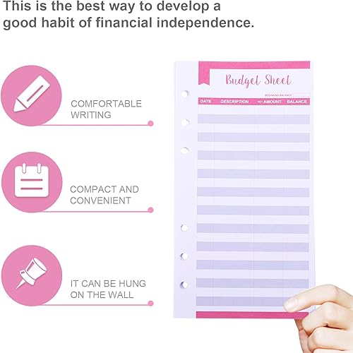 Miniatura 7 de NUOBESTY 20 hojas de presupuesto, carpetas A6, para rastreador de gastos, organizadores de dinero con agujero para sobres de efectivo, libro mayor,